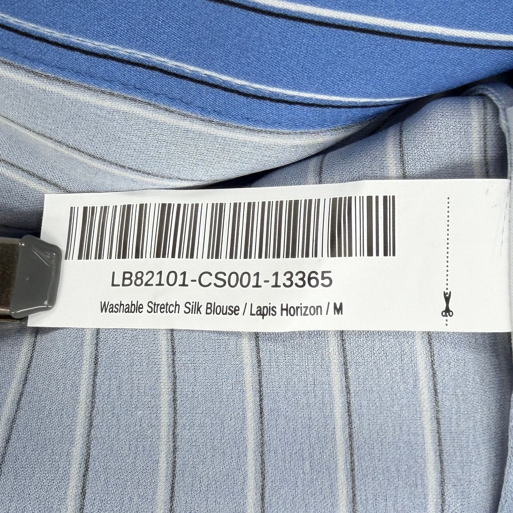 QUINCE Washable Stretch Silk Blouse Women Medium Blue Striped Lapis Horizon - Picture 12 of 16